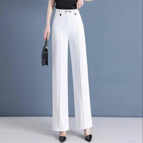 [Pagá 3, Llevate 5] Pantalones de Mujer Lavina de Tiro Alto con Botones Frontales en Poliéster y Seda Color Hielo