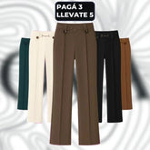 [Pagá 3, Llevate 5] Pantalones de Mujer Lavina de Tiro Alto con Botones Frontales en Poliéster y Seda Color Hielo